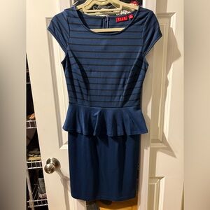 Elle Peplum Navy and Black Striped Midi Dress